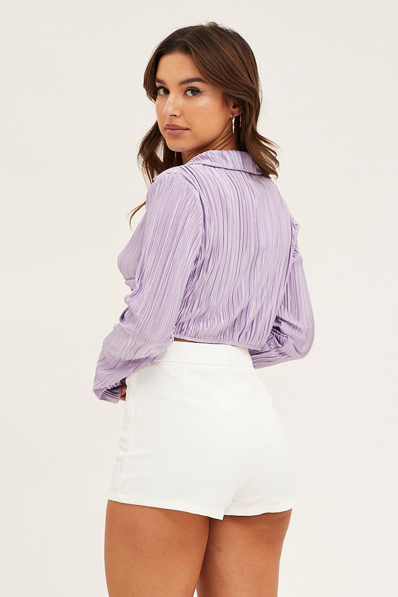 BOLERO Purple Crop Shirts Long Sleeve for Women by Ally