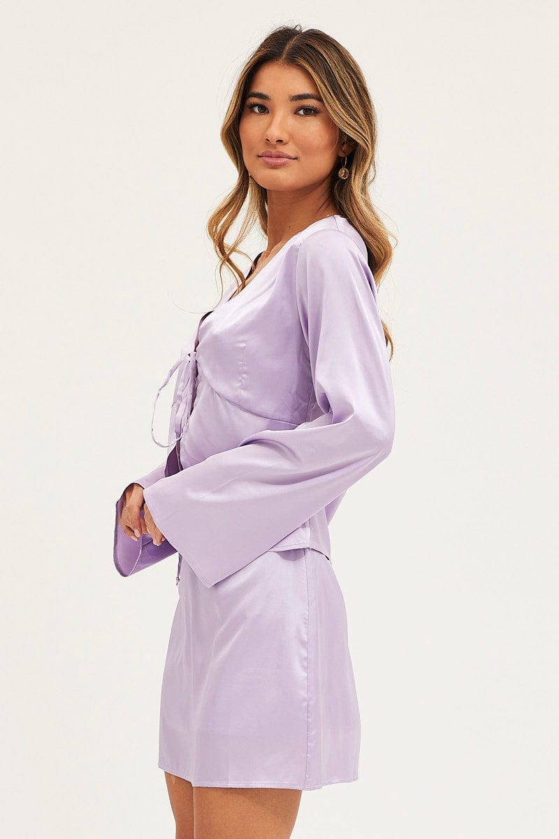 BOLERO Purple Satin Jacket Long Sleeve for Women by Ally