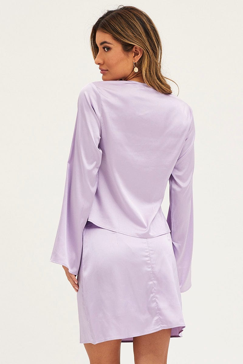 BOLERO Purple Satin Jacket Long Sleeve for Women by Ally