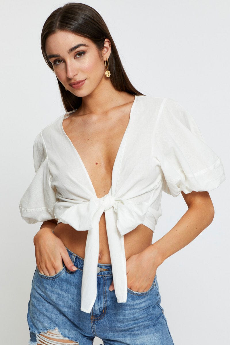 BOLERO White Crop Bolero Short Sleeve for Women by Ally