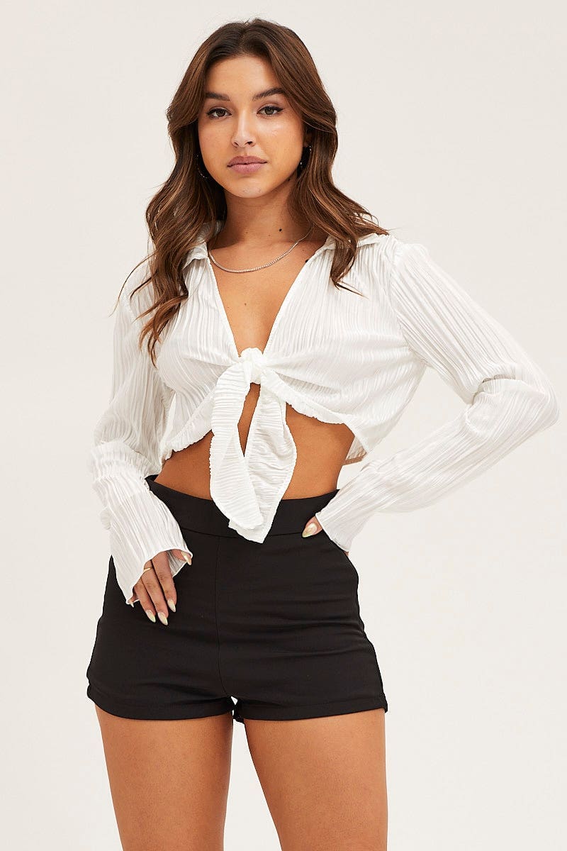 BOLERO White Crop Shirts Long Sleeve for Women by Ally