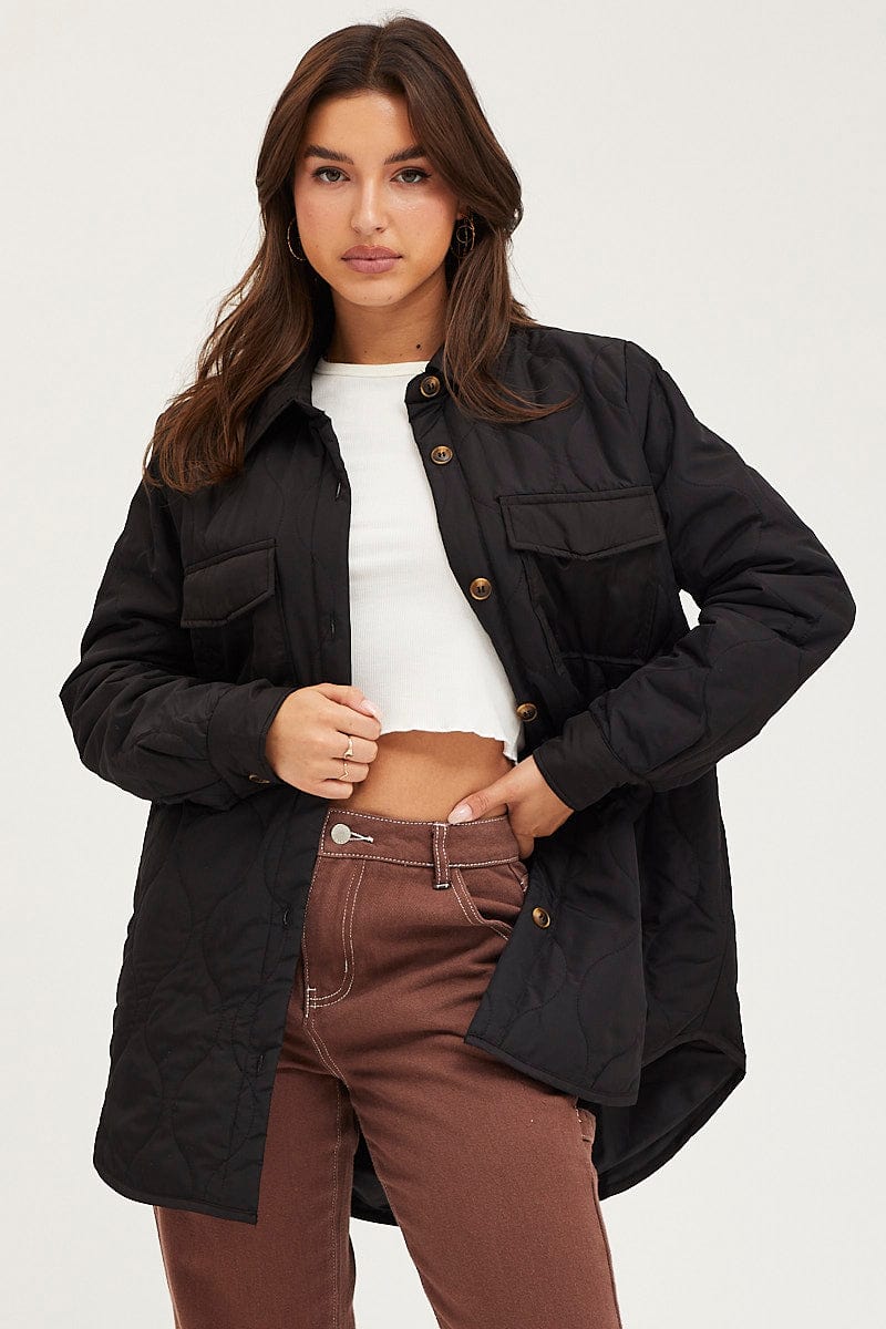 Women’s Black Quilted Shacket Long Sleeve | Ally Fashion