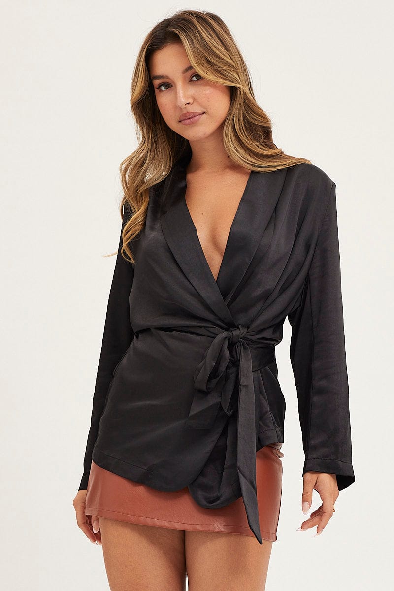 BOMBER JACKET Black Wrap Jacket Long Sleeve for Women by Ally