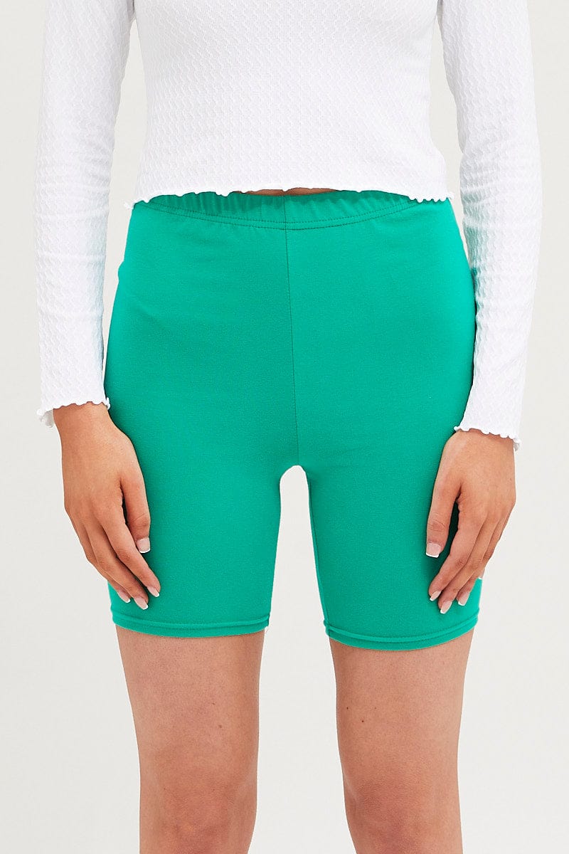 BOTTOM Green Bike Shorts Cotton for Women by Ally