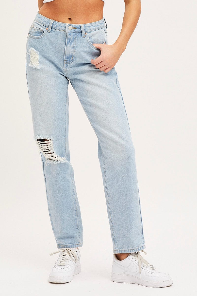 BOYFRIEND JEAN Blue Boyfriend Denim Jeans Mid Rise for Women by Ally