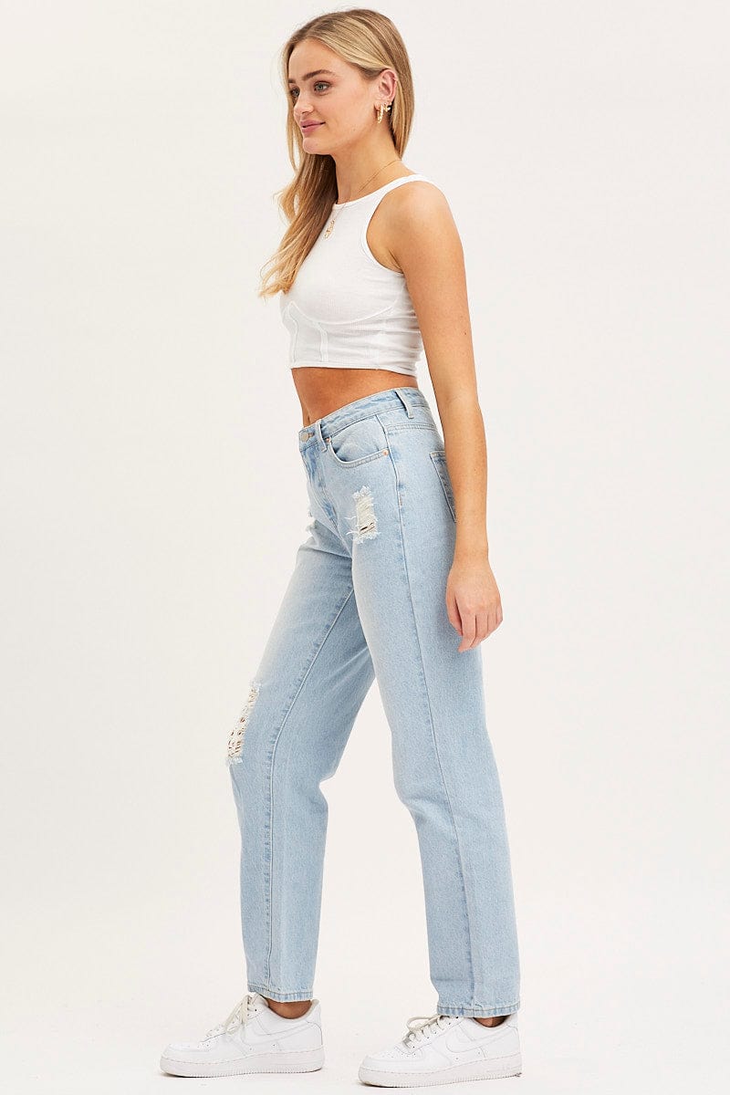 BOYFRIEND JEAN Blue Boyfriend Denim Jeans Mid Rise for Women by Ally