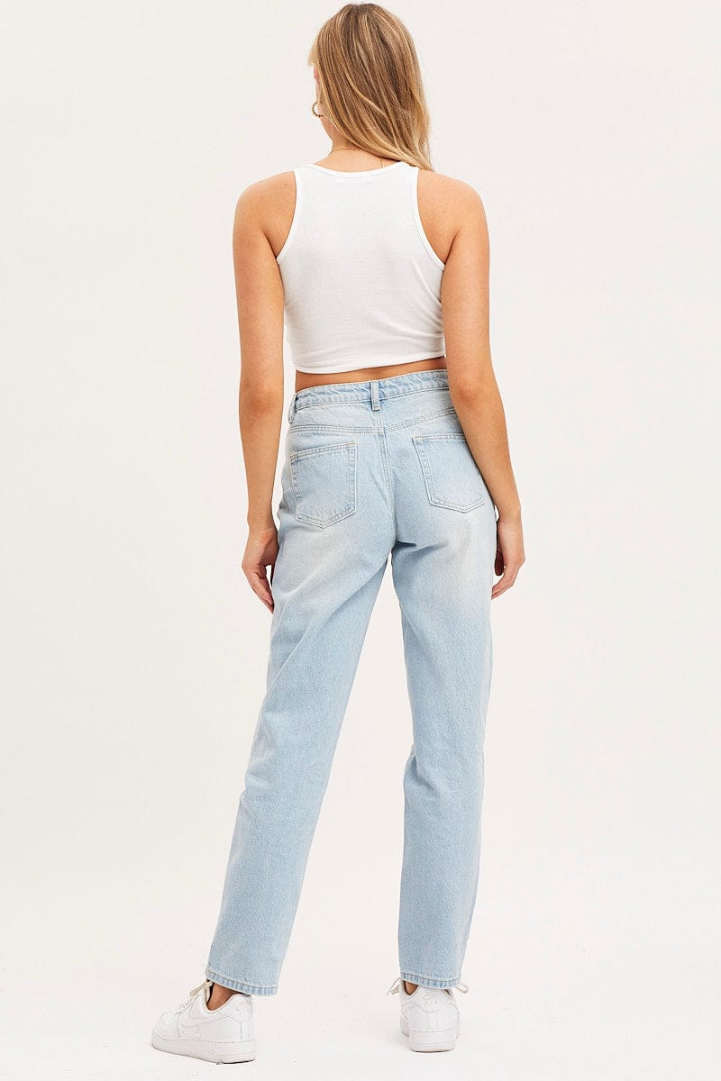 BOYFRIEND JEAN Blue Boyfriend Denim Jeans Mid Rise for Women by Ally