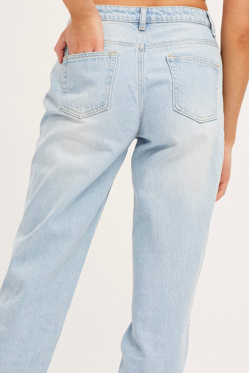 BOYFRIEND JEAN Blue Boyfriend Denim Jeans Mid Rise for Women by Ally