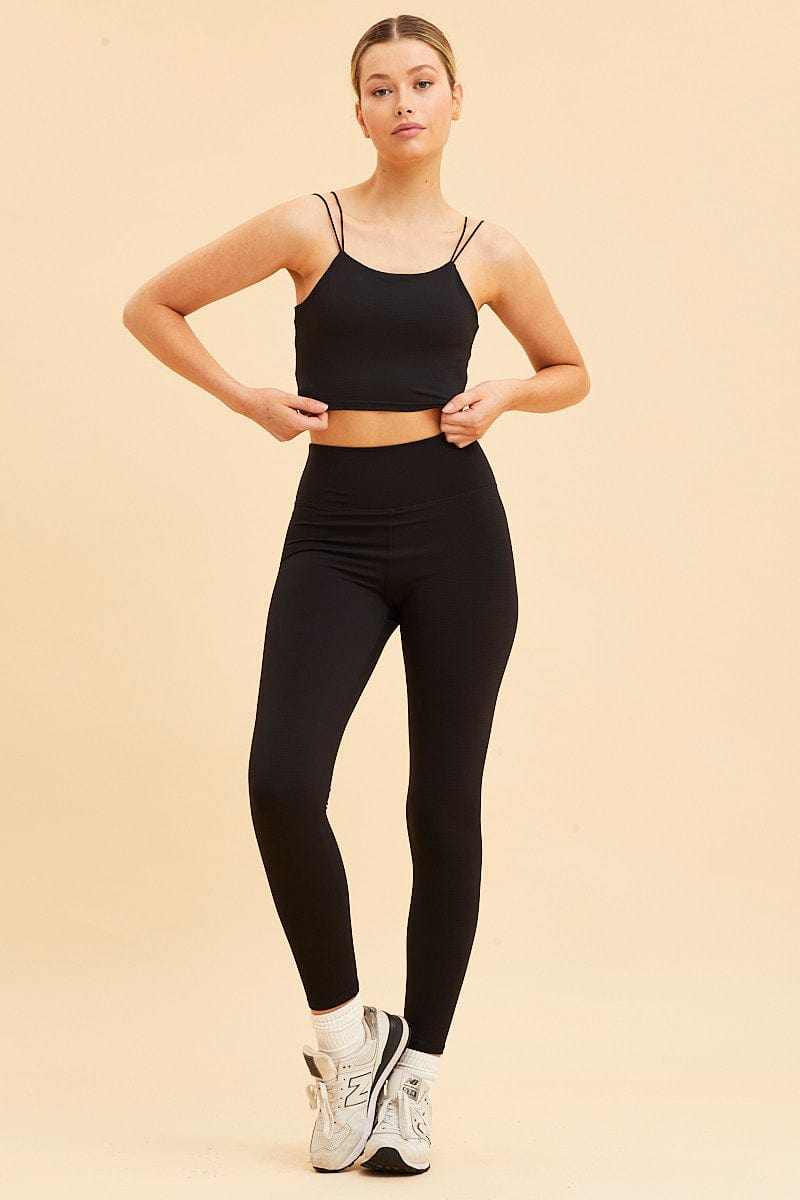 Women’s Black Crop Top High Neck Active Rib | Ally Fashion