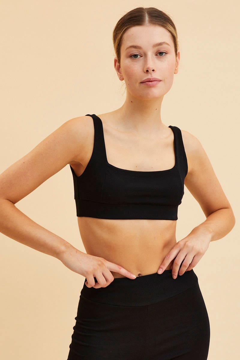 BRA CROP TOP Black Crop Top Square Neck Cotton Stretch for Women by Ally