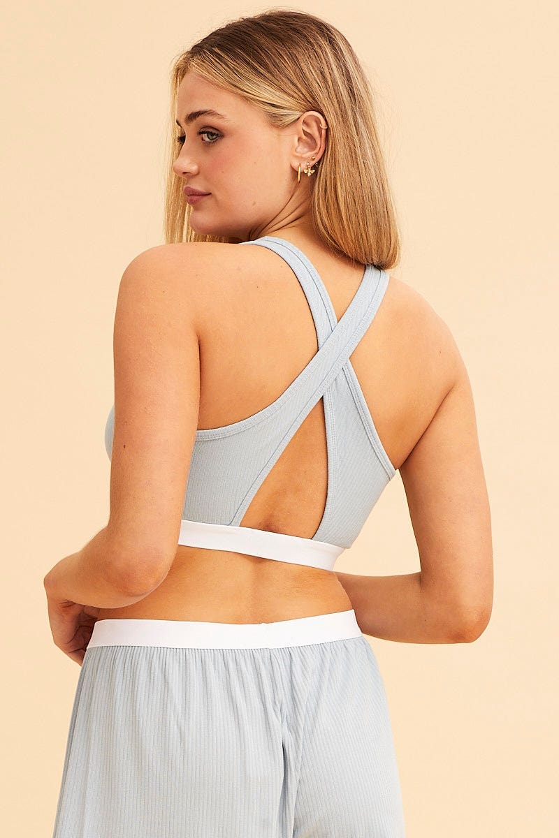 Blue Mia Cotton Stretch Cross Back Crop Top