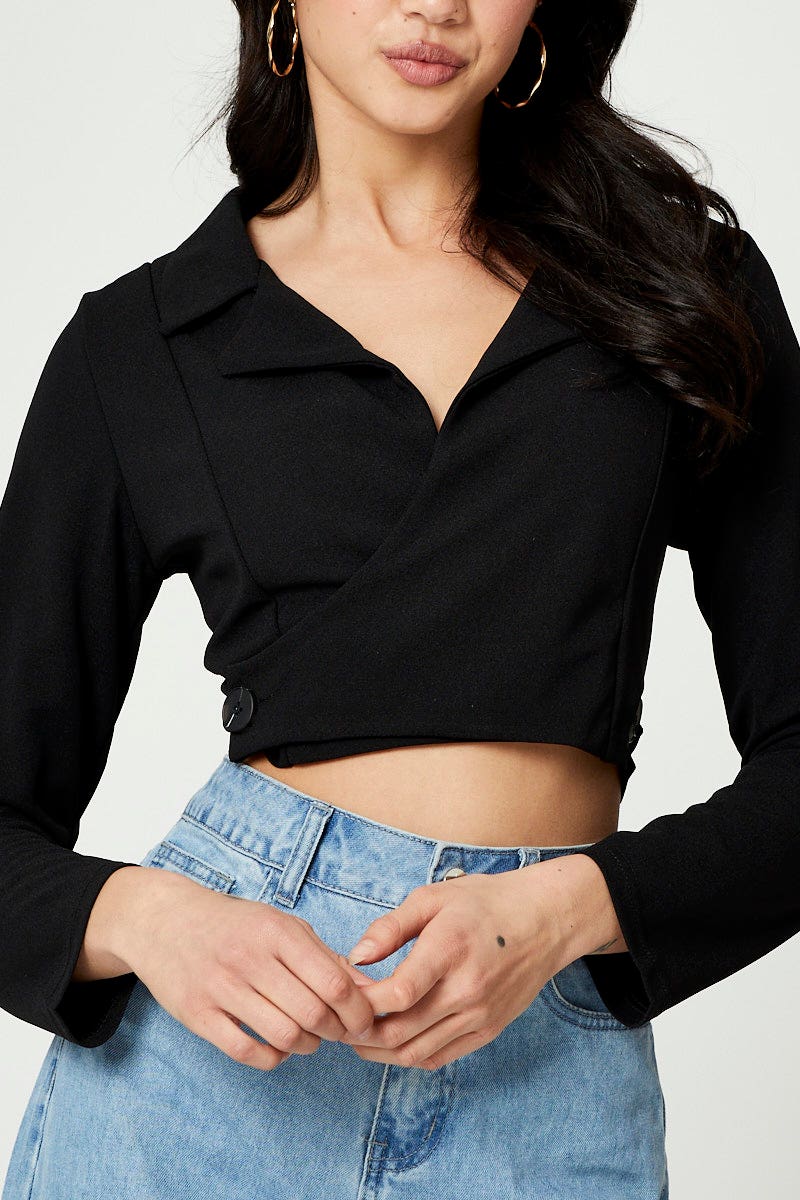 BRALET Black Button Front Top for Women by Ally