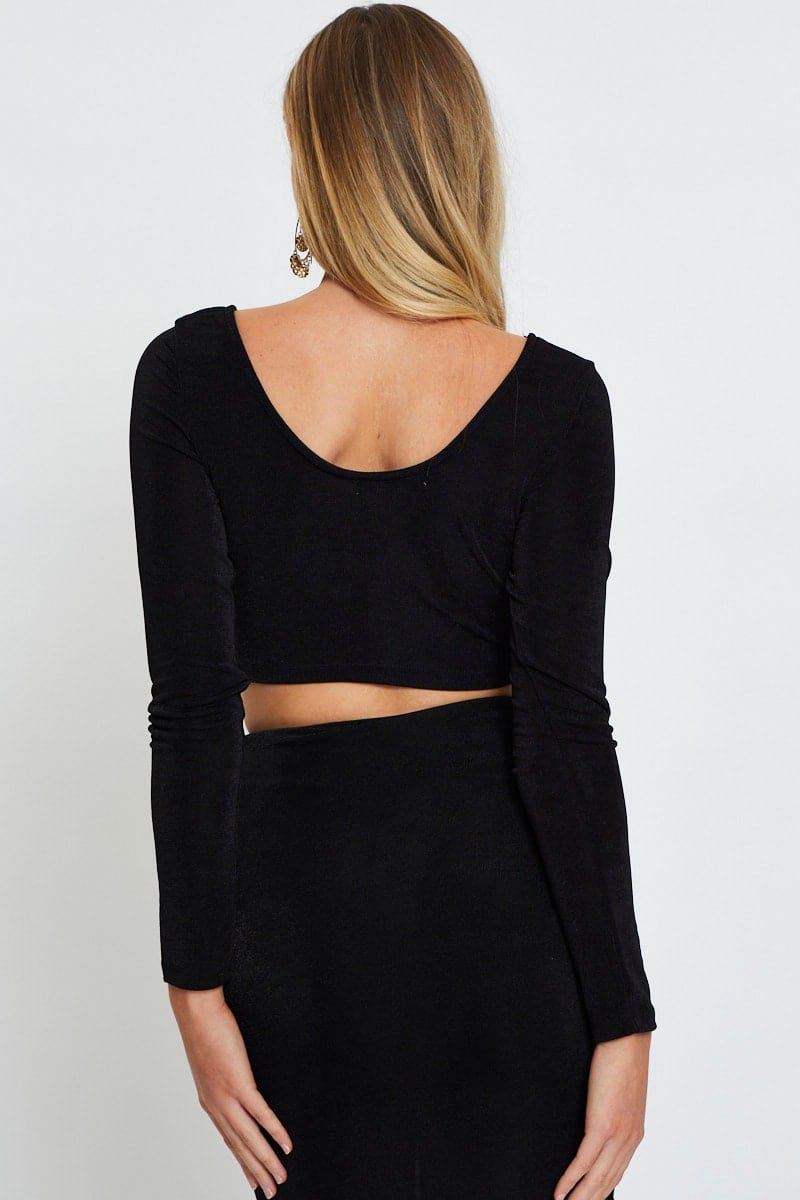 BRALET Black Crop Top Long Sleeve for Women by Ally