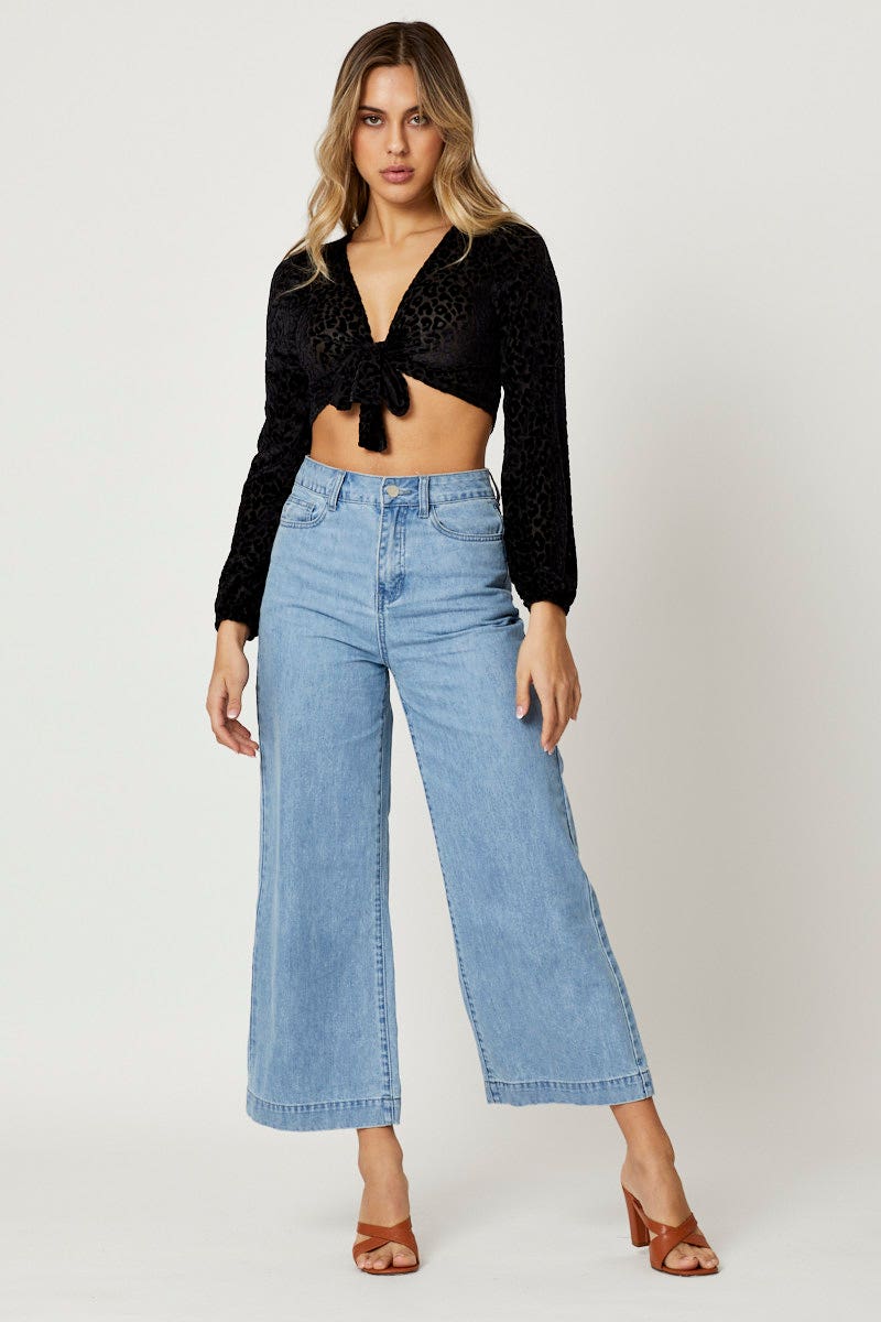 BRALET Black Crop Top Long Sleeve for Women by Ally