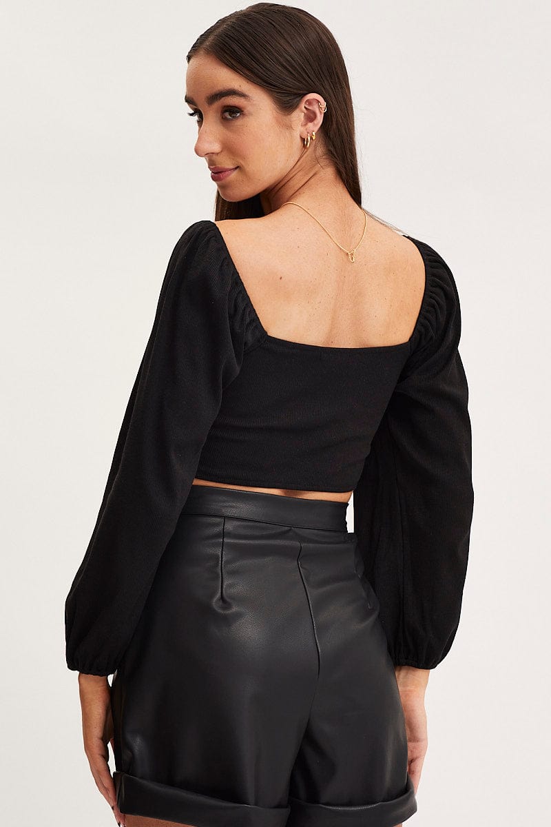 BRALET Black Ruched Crop Top Long Sleeve for Women by Ally