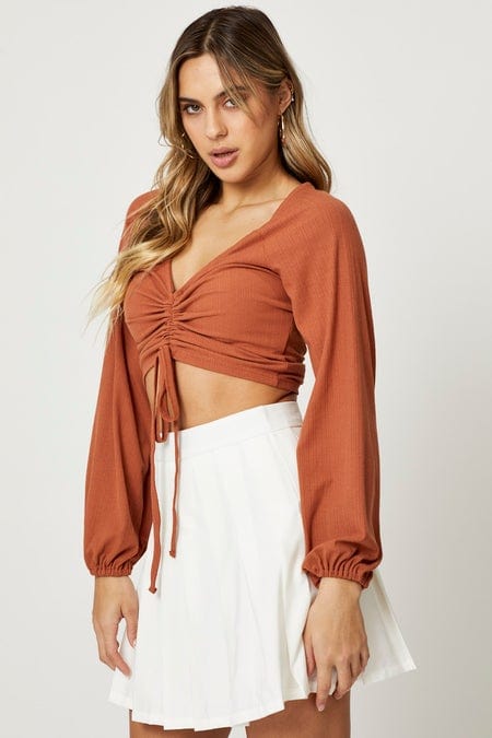 BRALET Brown Crop Top Long Sleeve for Women by Ally