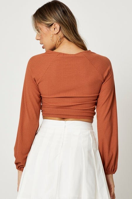 BRALET Brown Crop Top Long Sleeve for Women by Ally