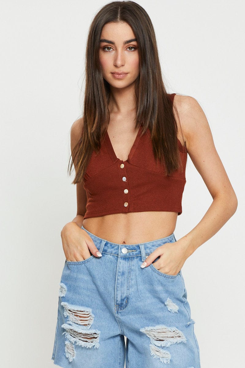 BRALET Brown Crop Top Sleeveless for Women by Ally