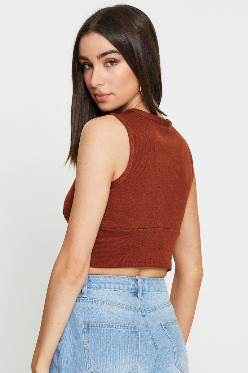 BRALET Brown Crop Top Sleeveless for Women by Ally