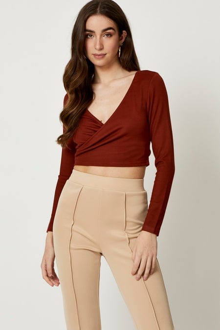 BRALET Brown Wrap Top Long Sleeve for Women by Ally