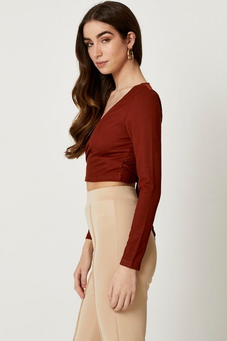 BRALET Brown Wrap Top Long Sleeve for Women by Ally