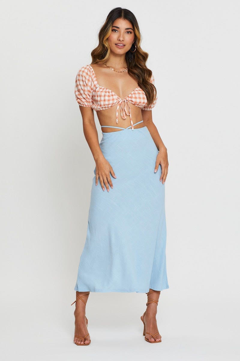 BRALET Check Crop Top Short Sleeve Tie Up for Women by Ally