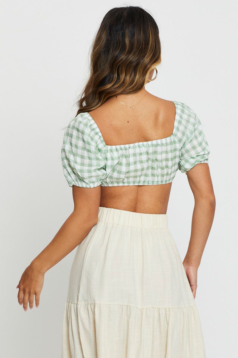 BRALET Check Crop Top Short Sleeve Tie Up for Women by Ally