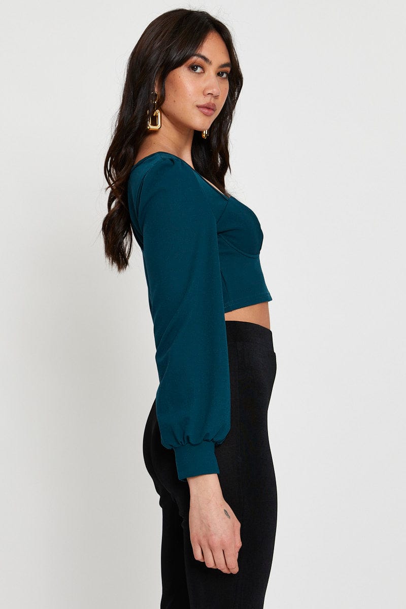 BRALET Green Crop Top Long Sleeve Sweetheart for Women by Ally