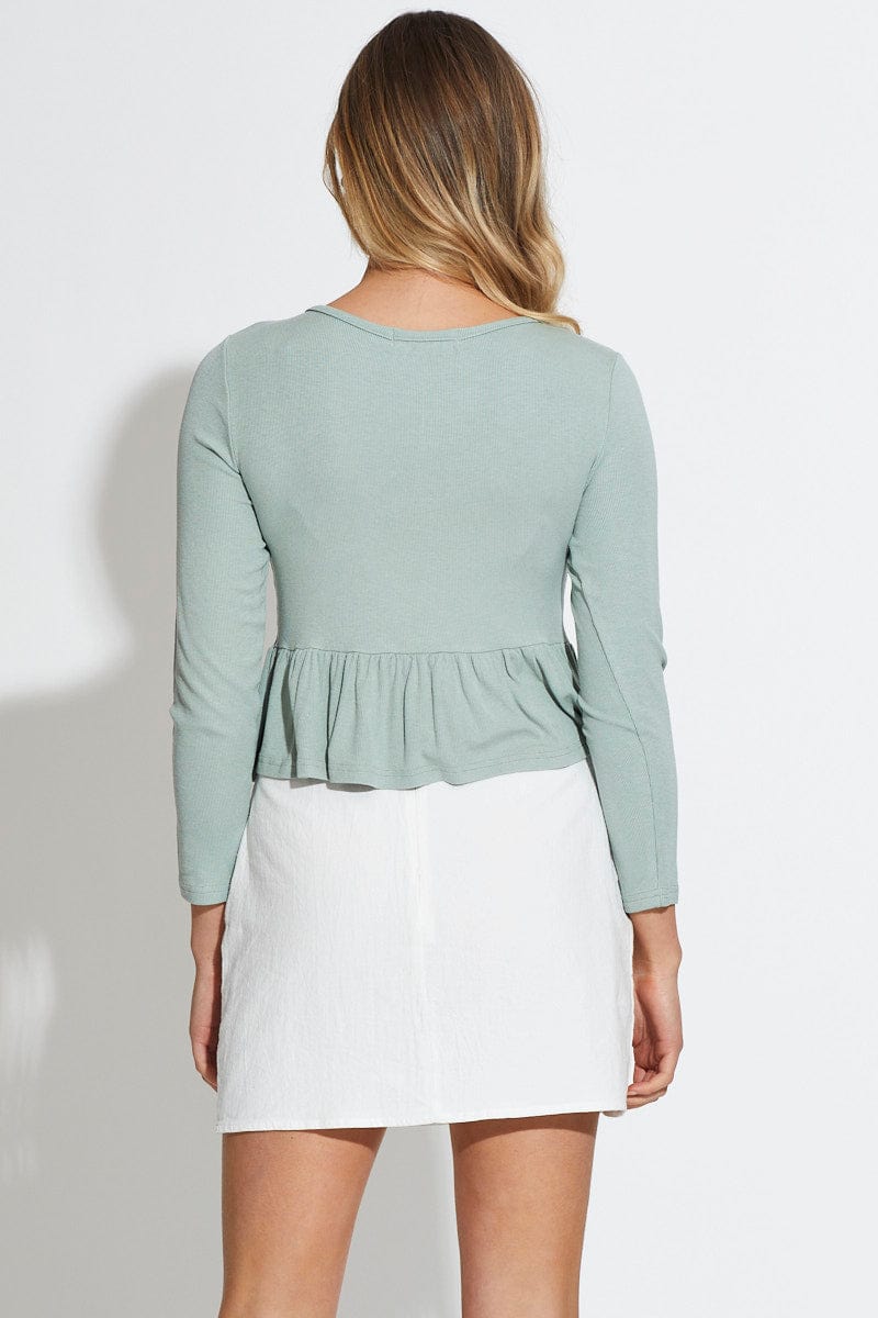 BRALET Green Rib Top Long Sleeve for Women by Ally