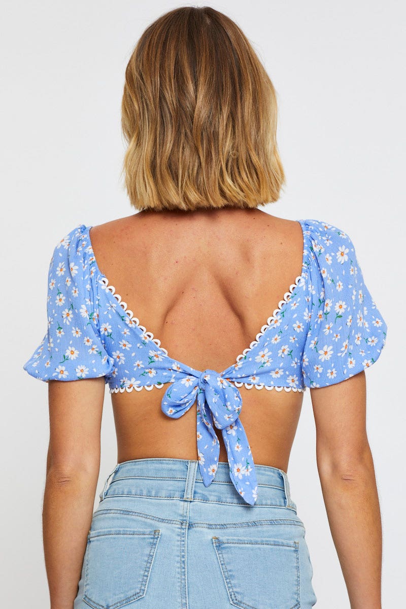 BRALET Print Crop Top Short Sleeve Tie Up for Women by Ally