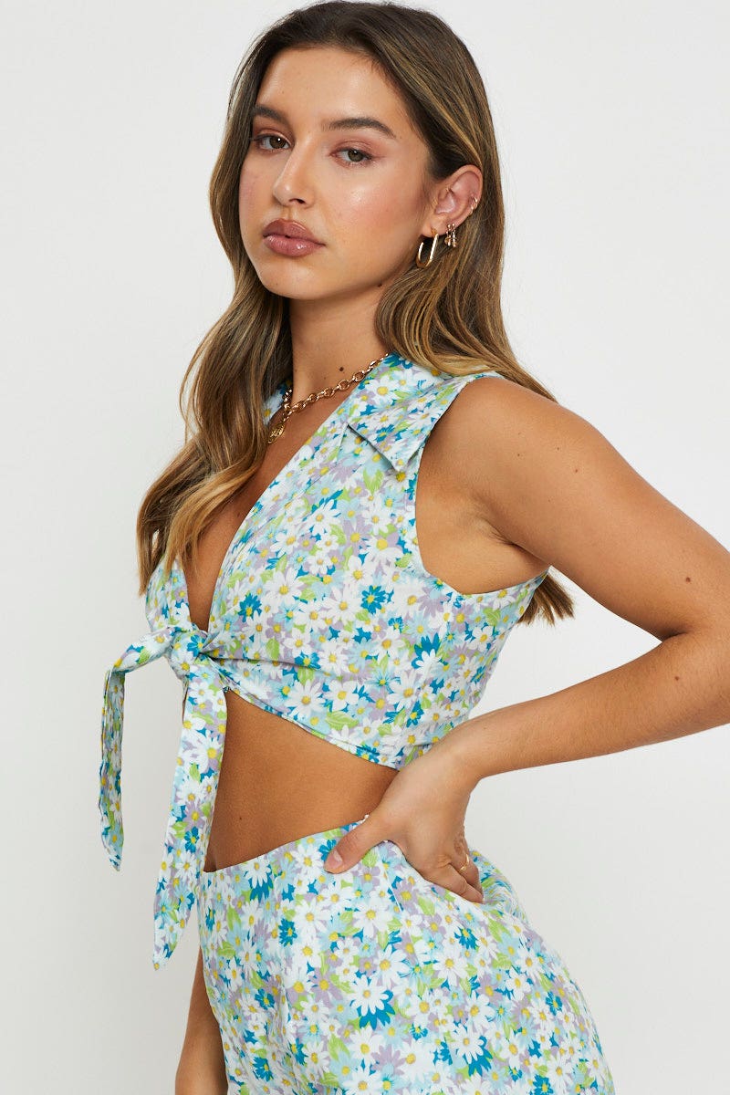 BRALET Print Crop Top Sleeveless Tie Up for Women by Ally