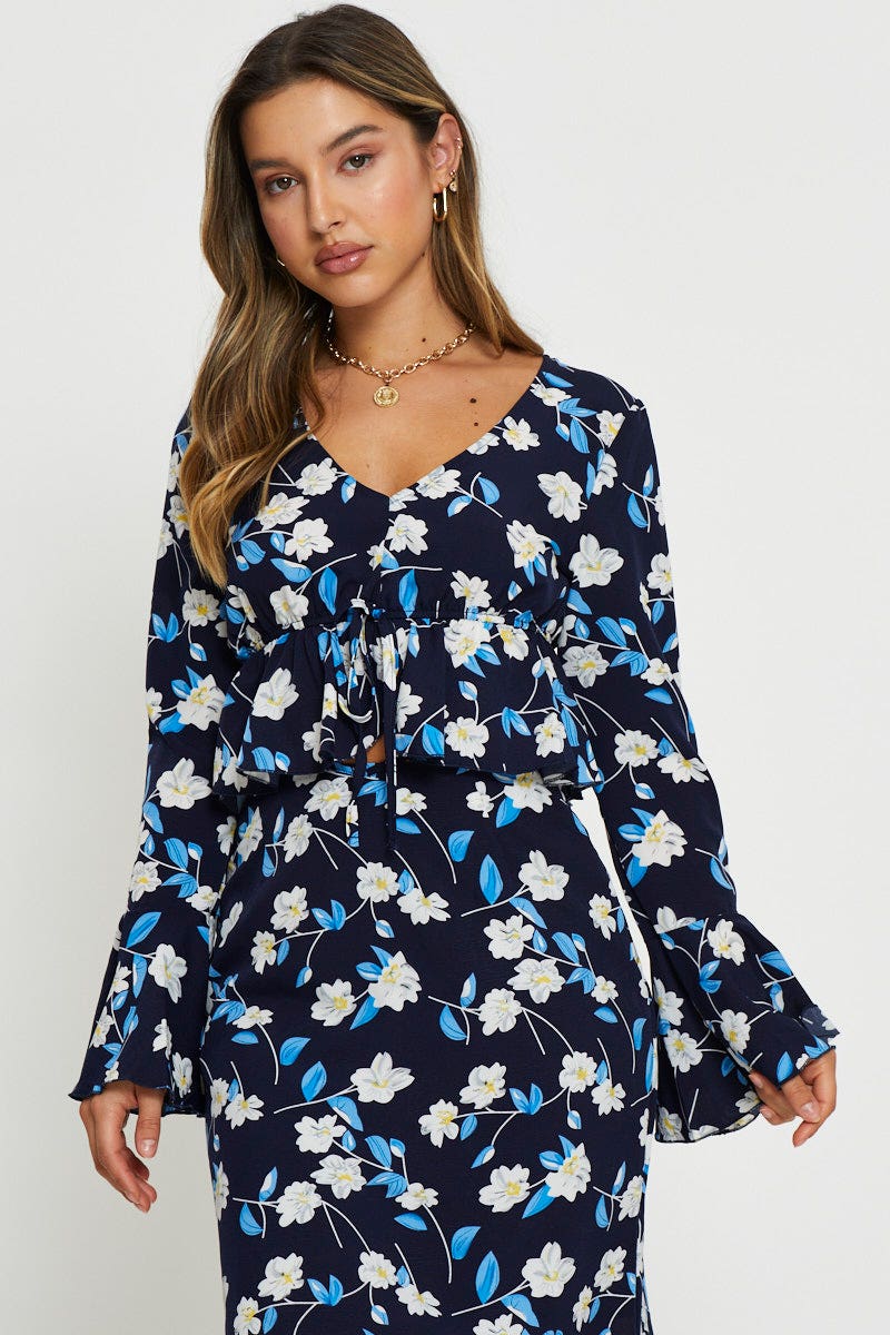 BRALET Print Peplum Top Long Sleeve Off Shoulder for Women by Ally