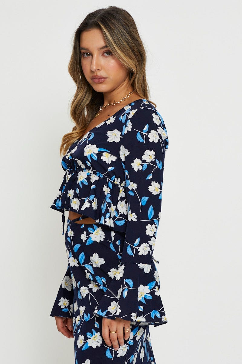 BRALET Print Peplum Top Long Sleeve Off Shoulder for Women by Ally