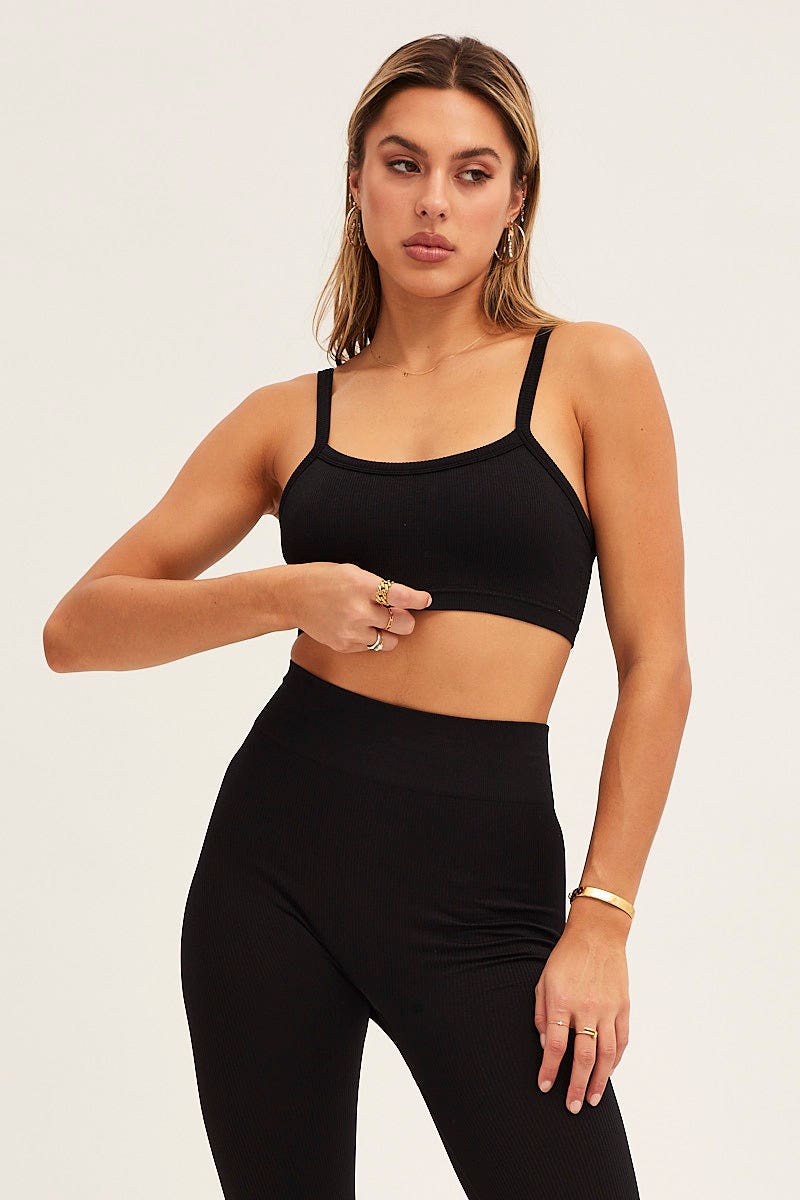 BRALETTE BLACK Bralette Crop Round Neck  Seamless for Women by Ally