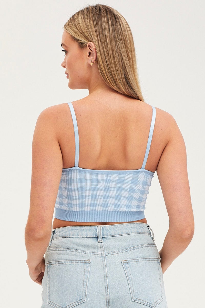 BRALETTE Blue Check Singlet Crop Top Seamless for Women by Ally