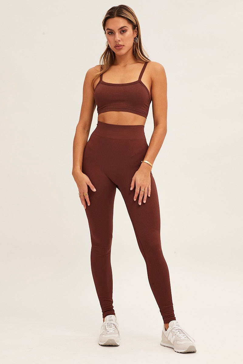 Women’s Brown Bralette Crop Round Neck Seamless | Ally Fashion