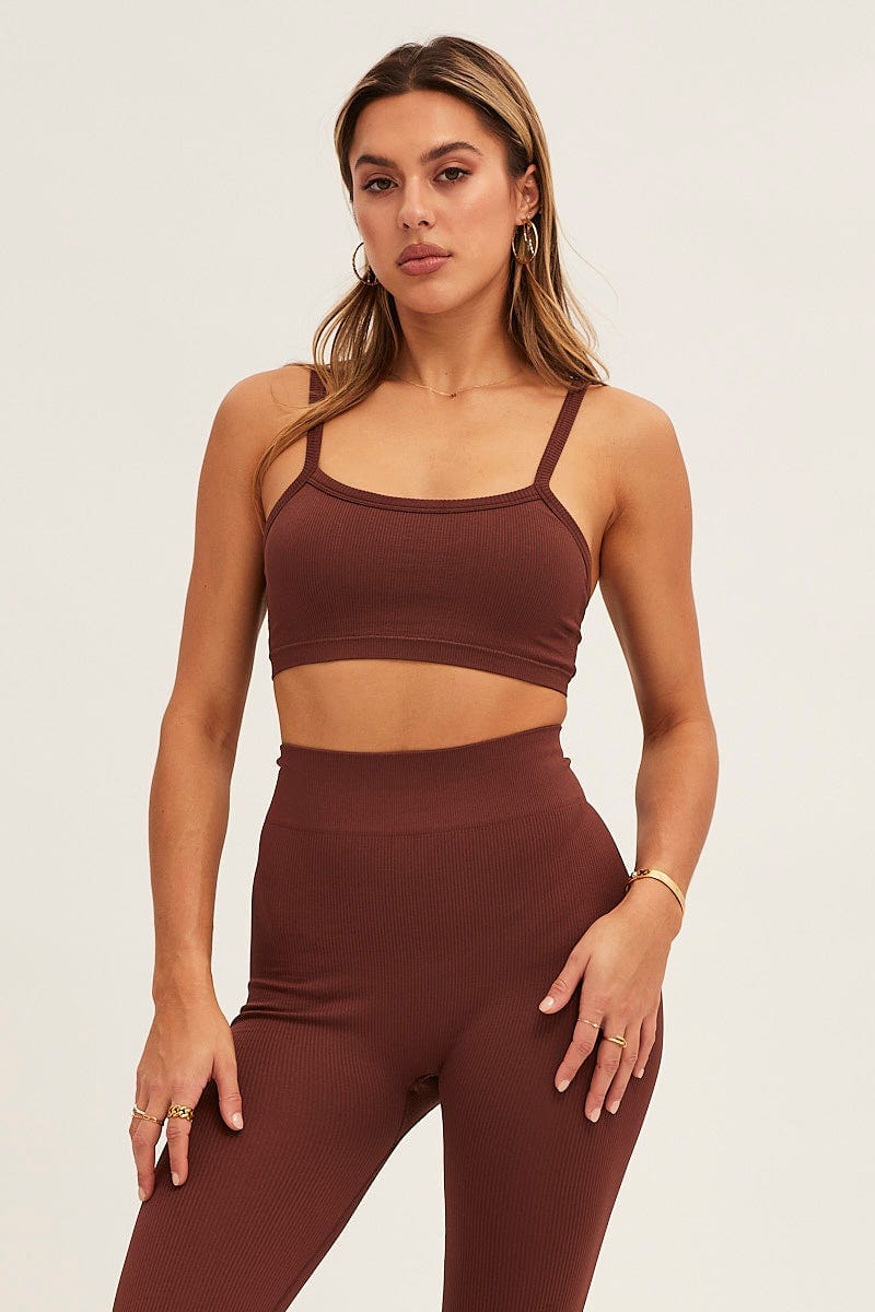 BRALETTE Brown Bralette Crop Round Neck Seamless for Women by Ally