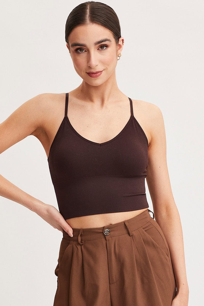 BRALETTE Brown Crop Singlet Top Seamless for Women by Ally