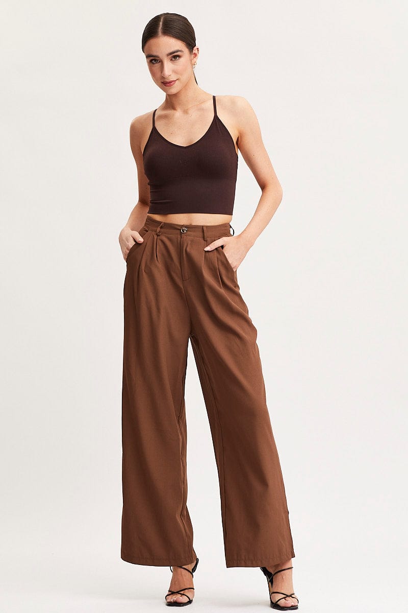 Women’s Brown Crop Singlet Top Seamless | Ally Fashion