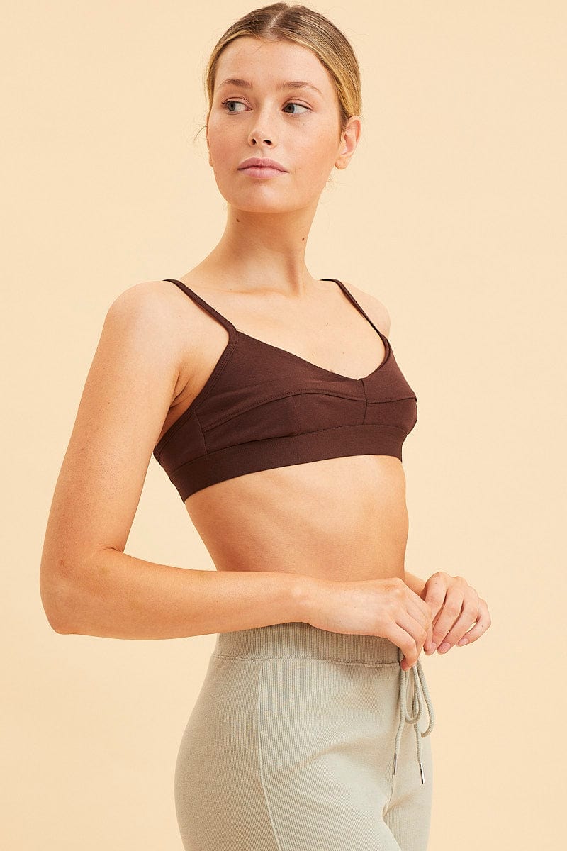 BRALETTE Brown Triangle Bralette Cotton Stretch Seam Detail for Women by Ally