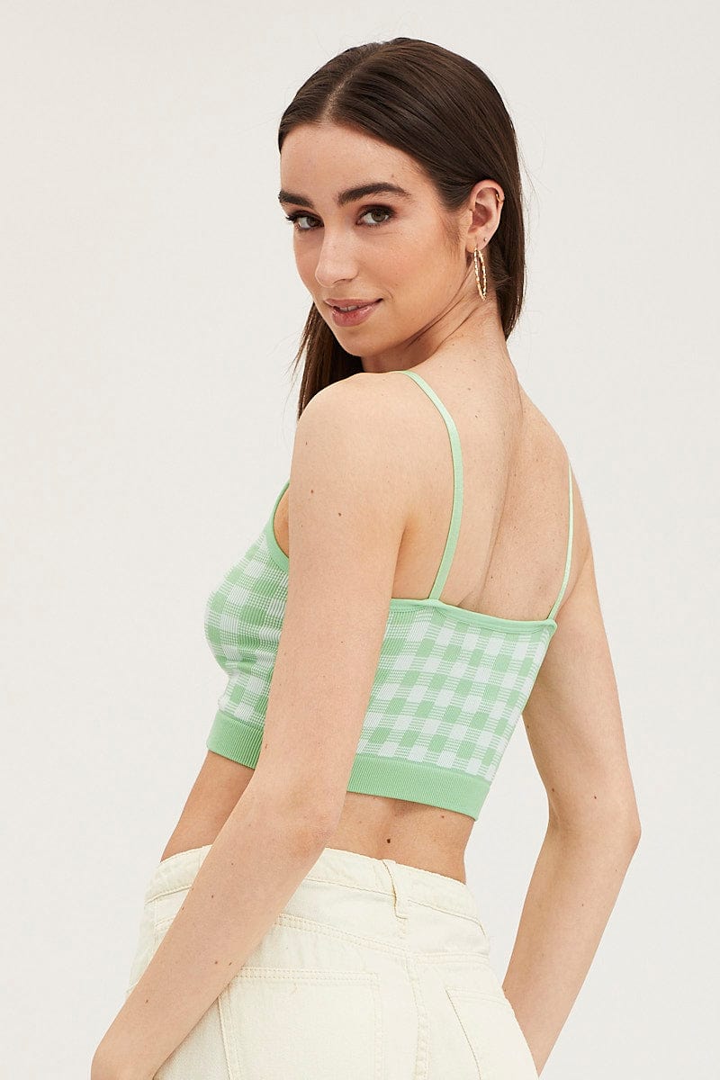 BRALETTE Green Check Singlet Crop Top Seamless for Women by Ally