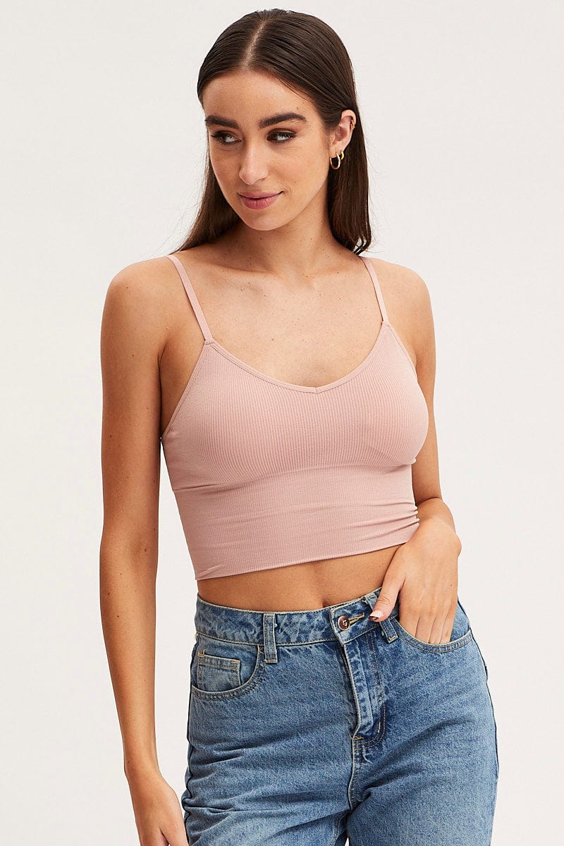 BRALETTE Pink Crop Singlet Top Seamless for Women by Ally