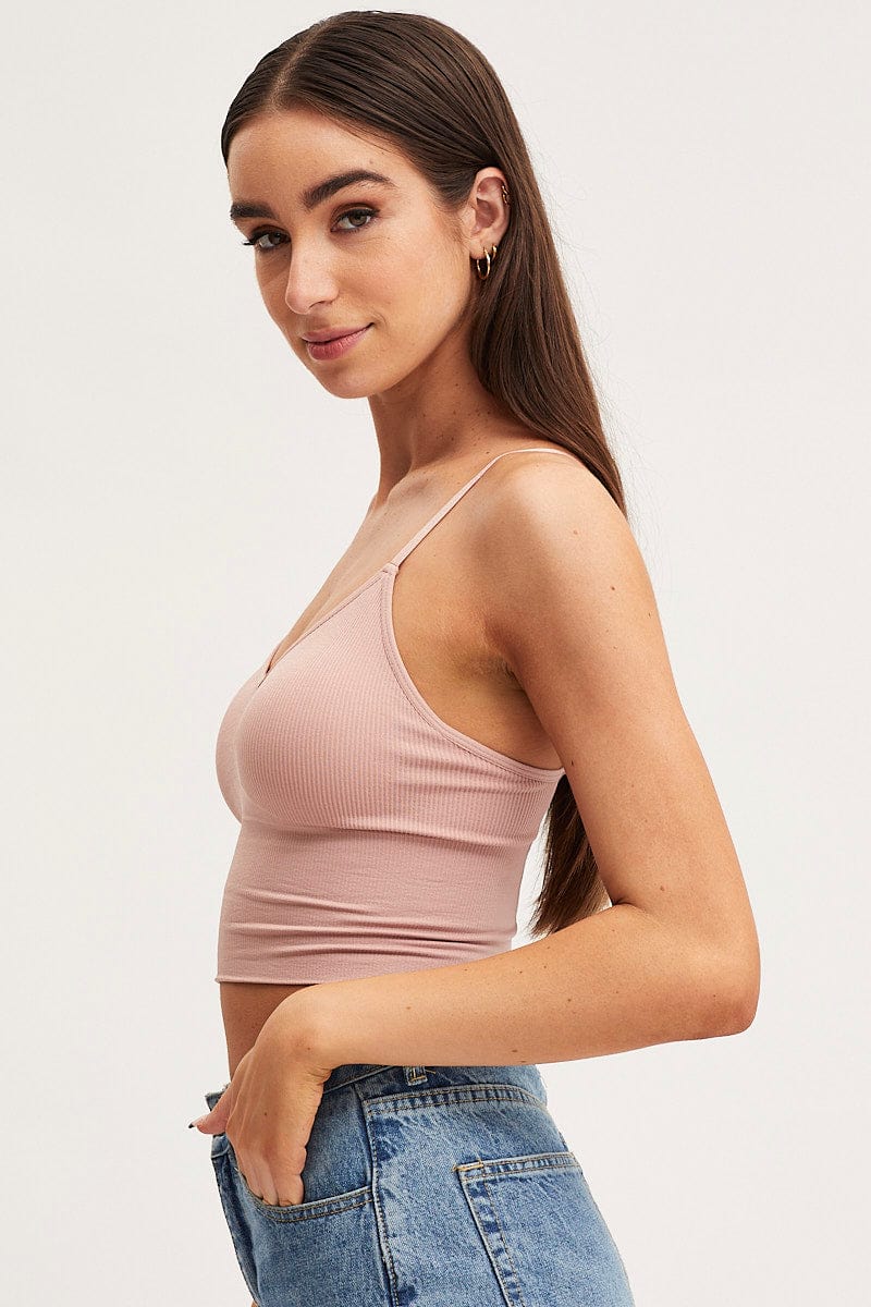 BRALETTE Pink Crop Singlet Top Seamless for Women by Ally