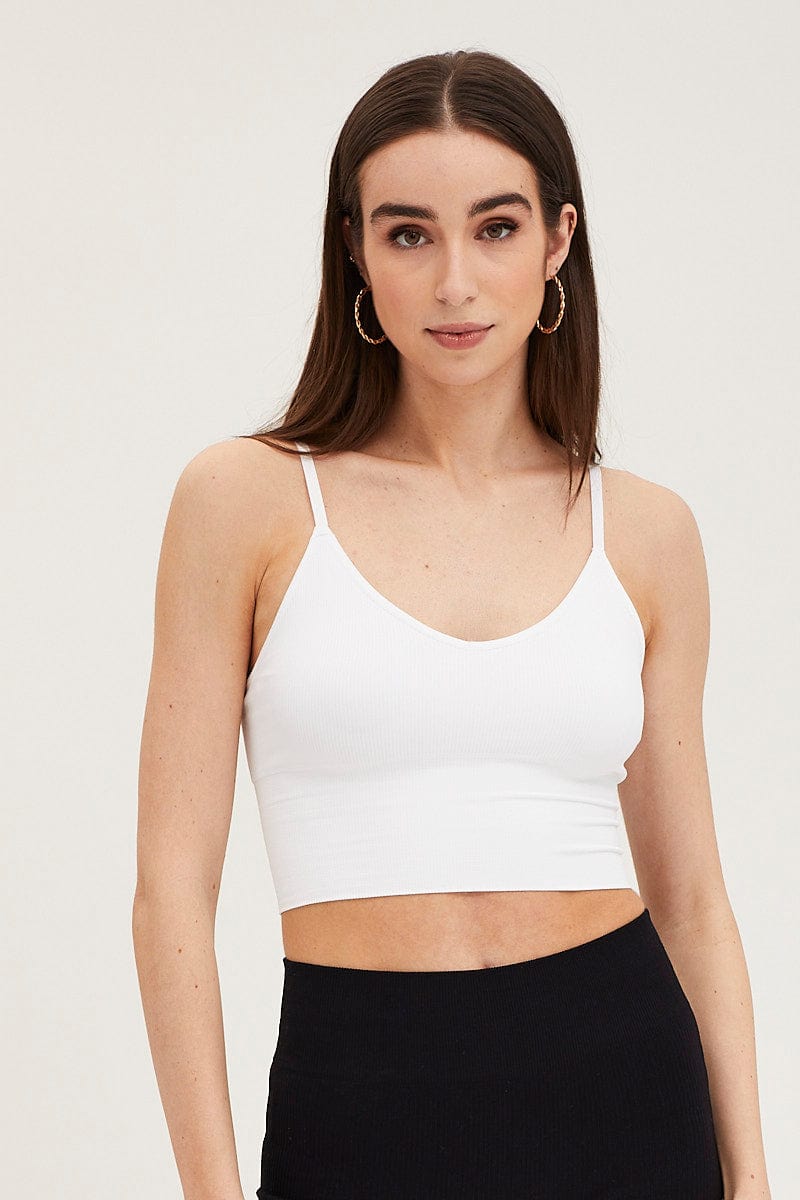 BRALETTE White Crop Singlet Top Seamless for Women by Ally