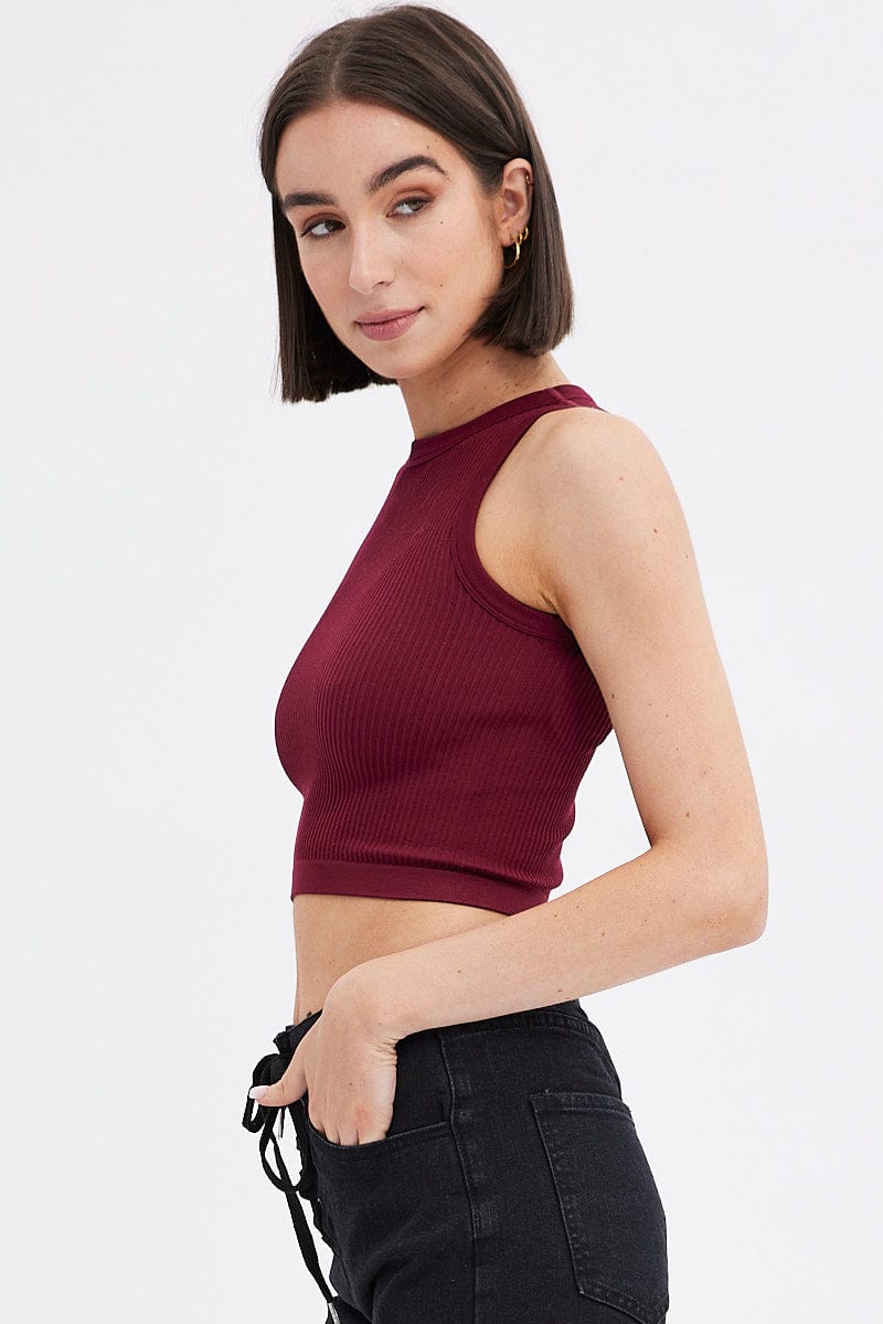 Red Tank Top Crew Neck Seamless for Ally Fashion