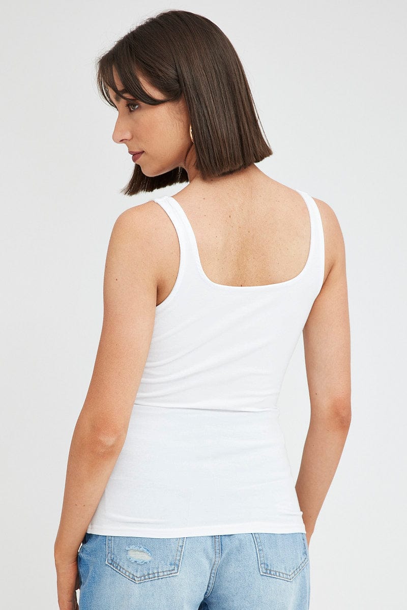 White Tank Top Sleeveless Square Neck for Ally Fashion