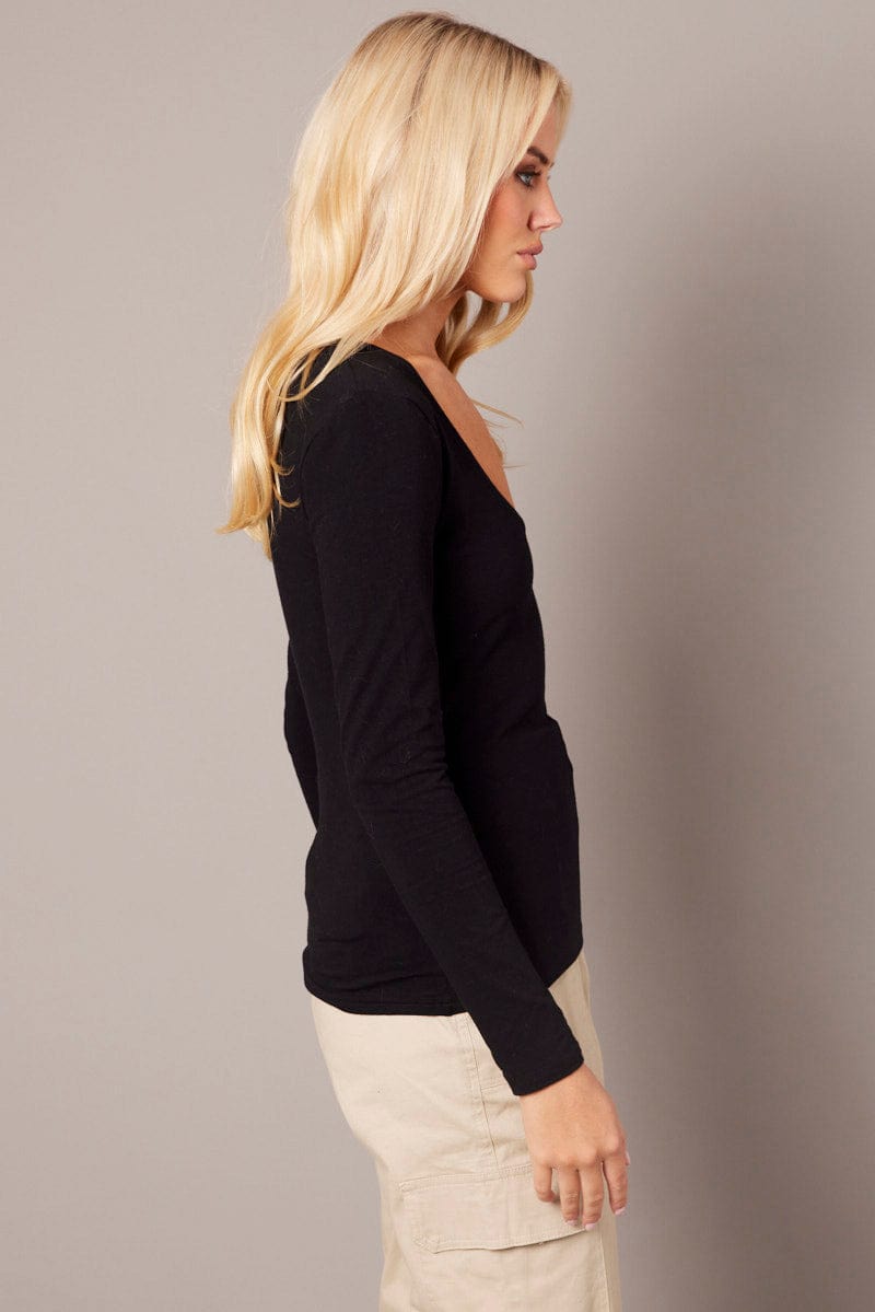 Black Top Long Sleeve Scoop Neck for Ally Fashion