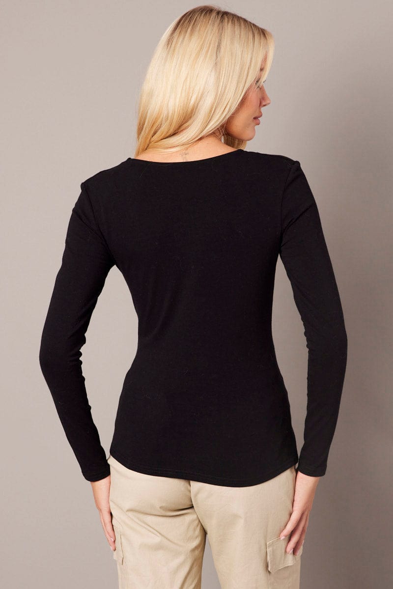 Black Top Long Sleeve Scoop Neck for Ally Fashion