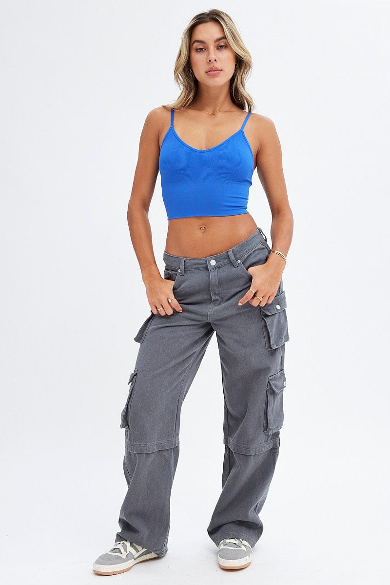 Blue Crop Singlet Top Seamless for Ally Fashion