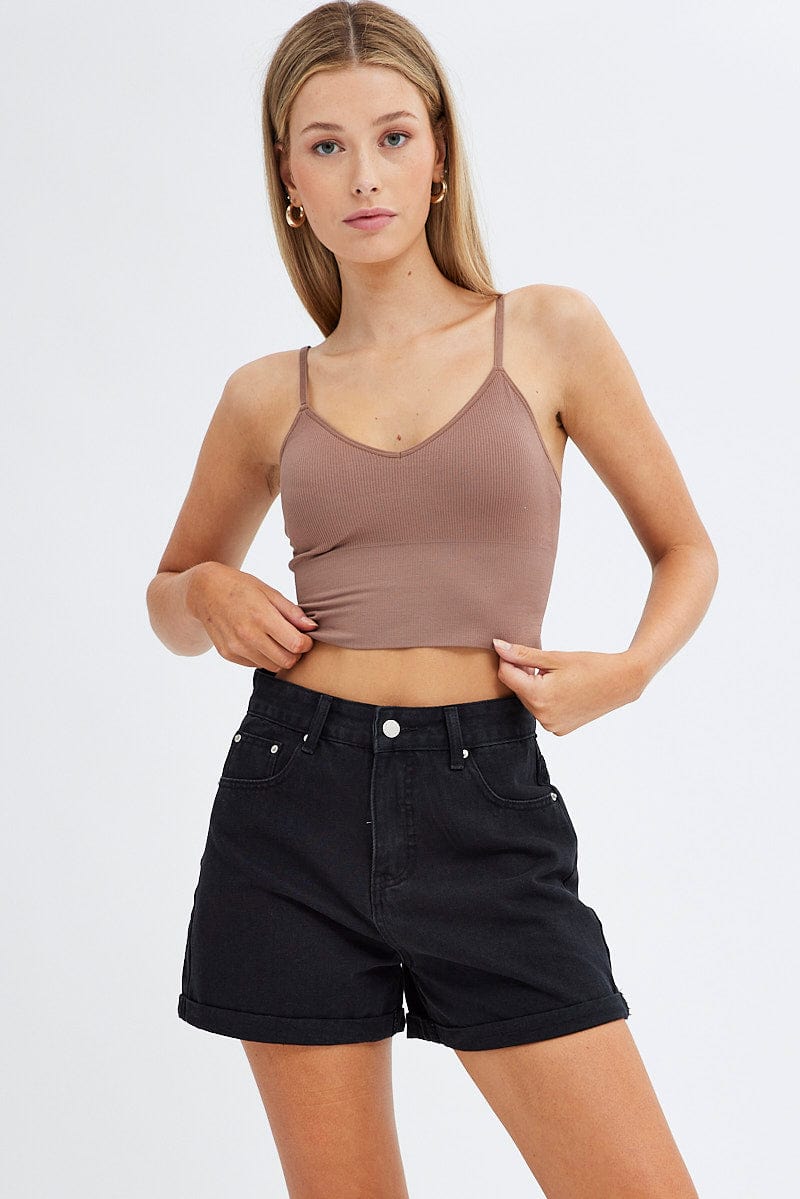 Brown Crop Singlet Top Seamless for Ally Fashion